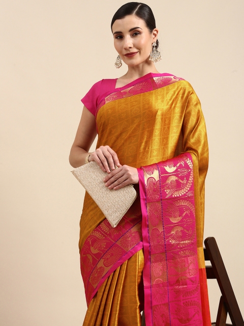 

Anouk Orange Ethnic Motifs Zari Pure Silk Banarasi Saree