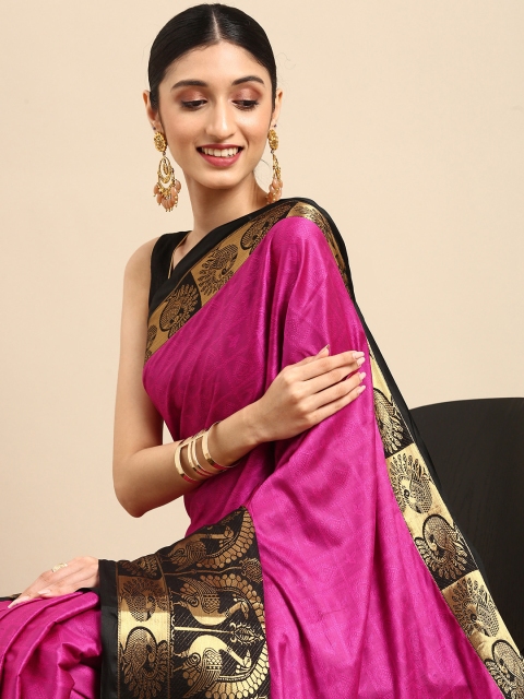

Anouk Fuchsia & Gold-Toned Checked Zari Pure Silk Banarasi Saree
