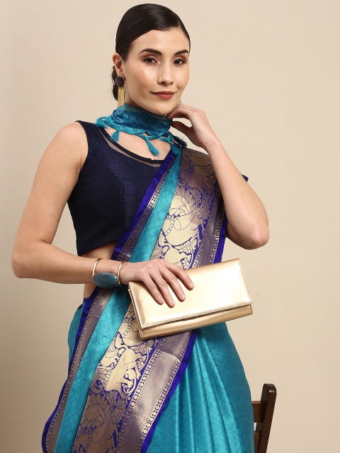 

Anouk Turquoise Blue Woven Design Zari Pure Silk Banarasi Saree