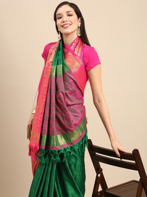 

Anouk Green Ethnic Motifs Zari Pure Silk Banarasi Saree