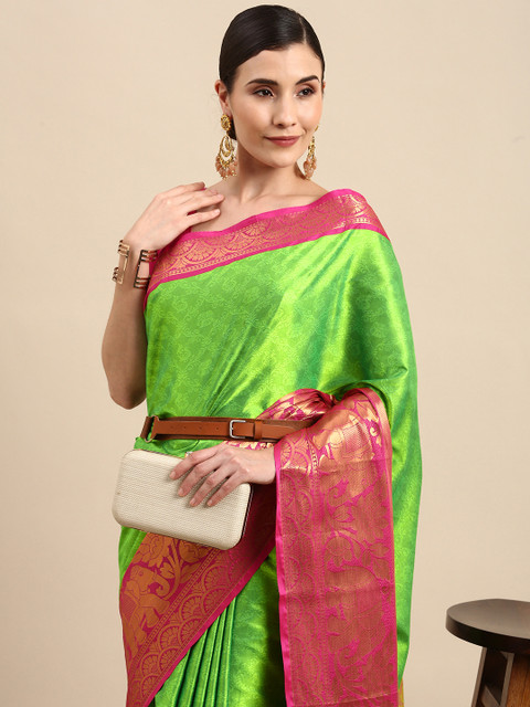 

Anouk Green Ethnic Motifs Zari Pure Silk Banarasi Saree