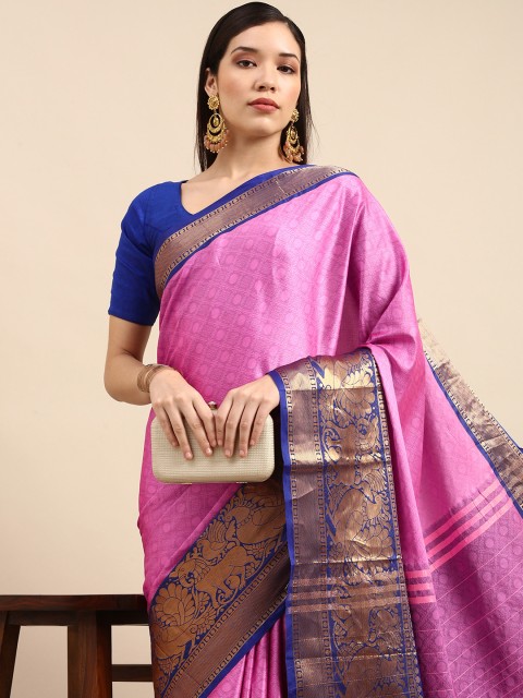 

Anouk Pink Woven Design Zari Pure Silk Banarasi Saree