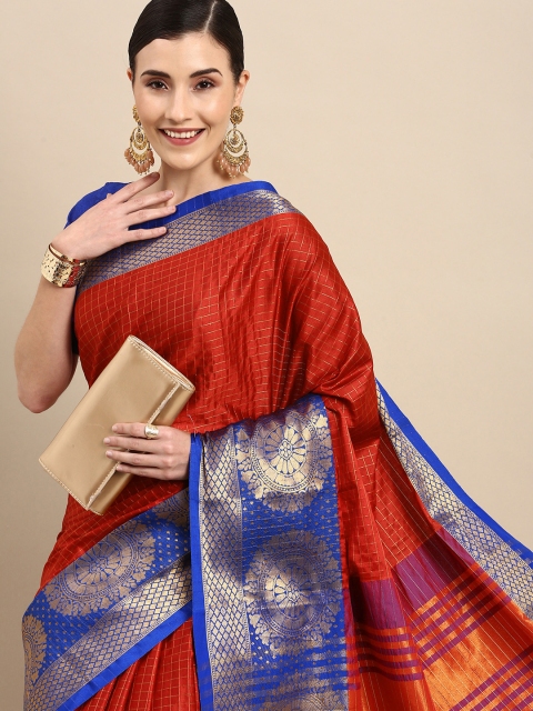 

Anouk Maroon & Gold-Toned Woven Design Zari Pure Silk Kanjeevaram Saree