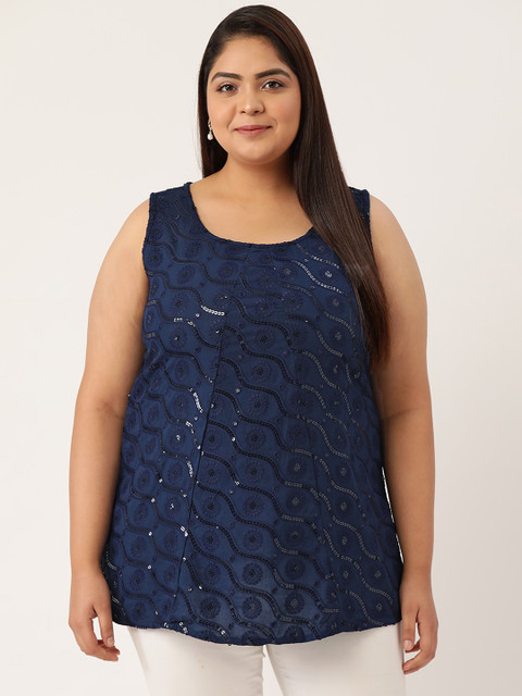 

Revolution Navy Blue Embellished Regular Top