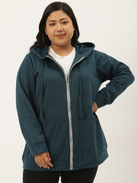 

Revolution Plus Size Women Teal Fleece Open Front Jacket