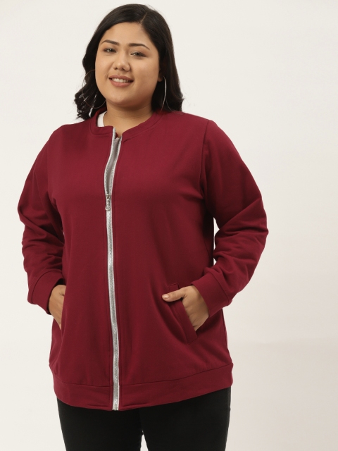 

Revolution Plus Size Women Maroon Fleece Open Front Jacket