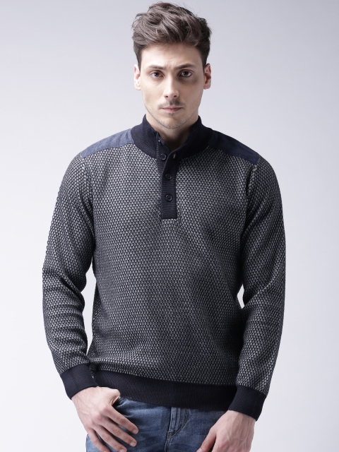 

Moda Rapido Men Grey & Navy Self-Design Sweater