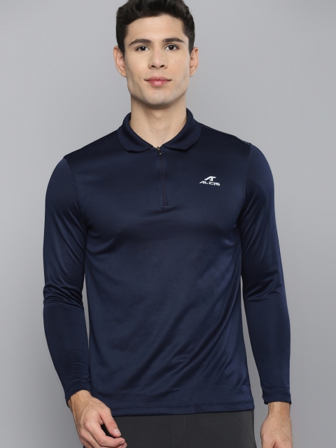 

Alcis Men Navy Blue Solid Polo Collar Slim Fit Sports T-shirt