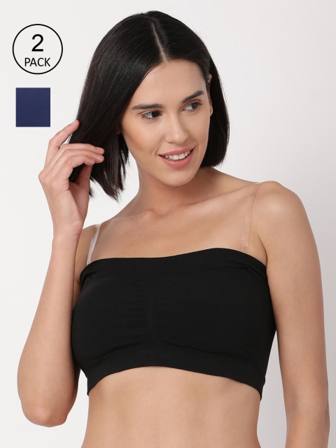

GOLDSTROMS Women Pack Of 2 Solid Cotton Padded Tube Top Camisoles, Black
