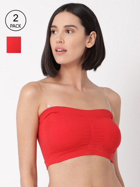 

GOLDSTROMS Women Pack Of 2 Red Solid Padded Cotton Tube Top Camisoles