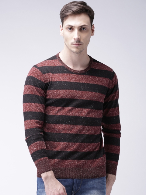 

Moda Rapido Men Maroon & Black Striped Sweater