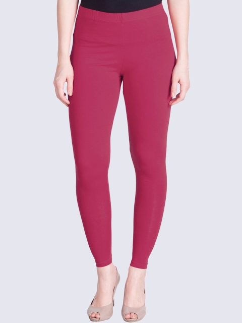 

LYRA Women Pink Solid Cotton Ankle-Length Leggings