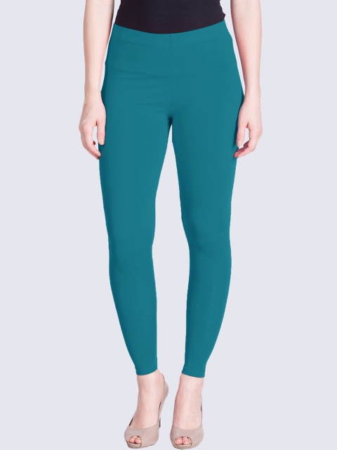 

LYRA Women Teal-Green Solid Cotton Ankle-Length Leggings
