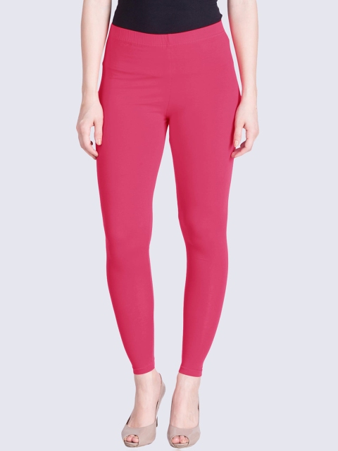 

LYRA Women Pink Solid Cotton Ankle-Length Leggings
