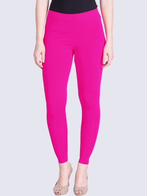 

LYRA Women Magenta-Pink Solid Cotton Ankle-Length Leggings