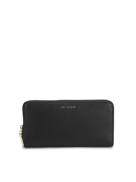 

Ted Baker Women Black & Gold-Toned Leather Zip Around Wallet