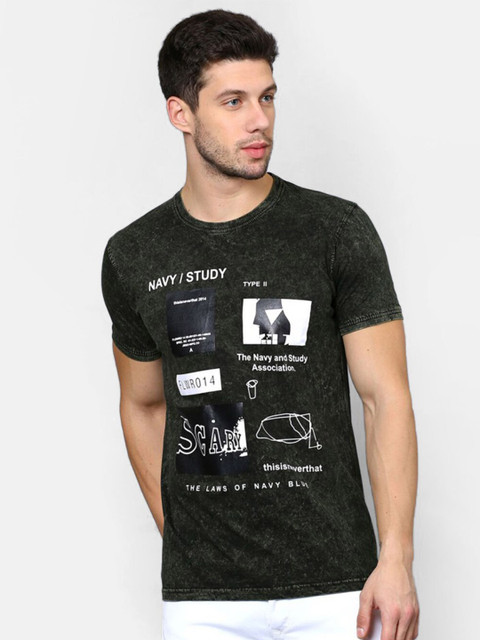 

V2 Value & Variety Men Olive Green & Black Printed T-shirt