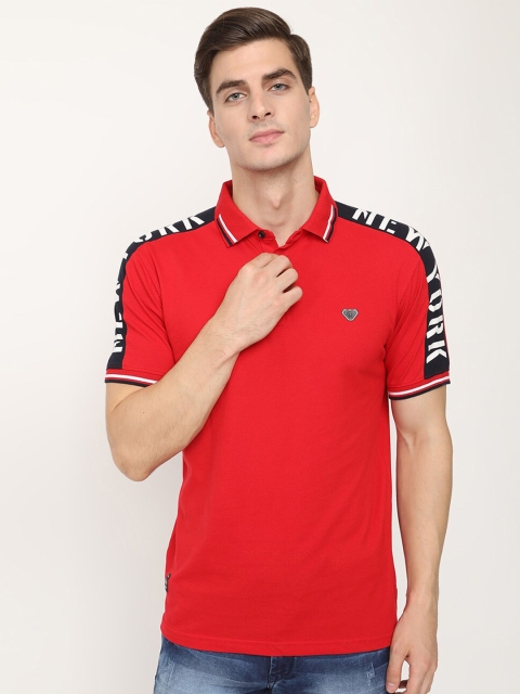 

V2 Value & Variety Men Red Polo Collar Applique T-shirt