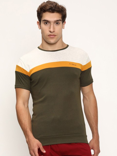 

V2 Value & Variety Men Olive Green Colourblocked Cut Outs T-shirt