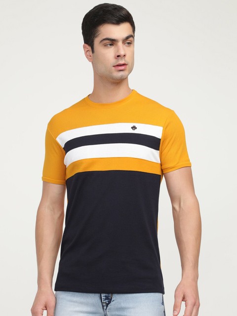 

V2 Value & Variety Men Mustard Yellow & Black Colourblocked T-shirt