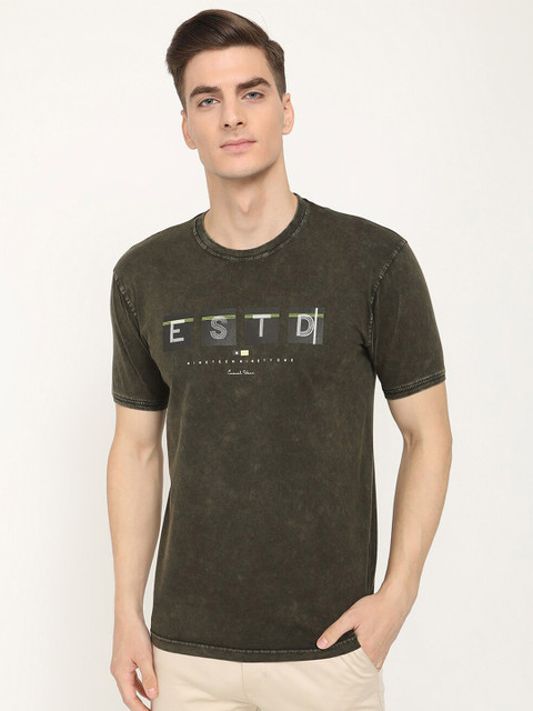 

V2 Value & Variety Men Olive Green Typography Printed T-shirt