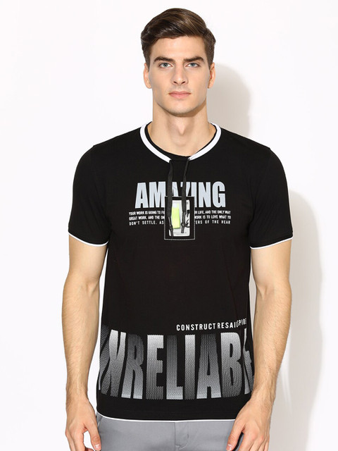 

V2 Value & Variety Men Black Typography Printed T-shirt