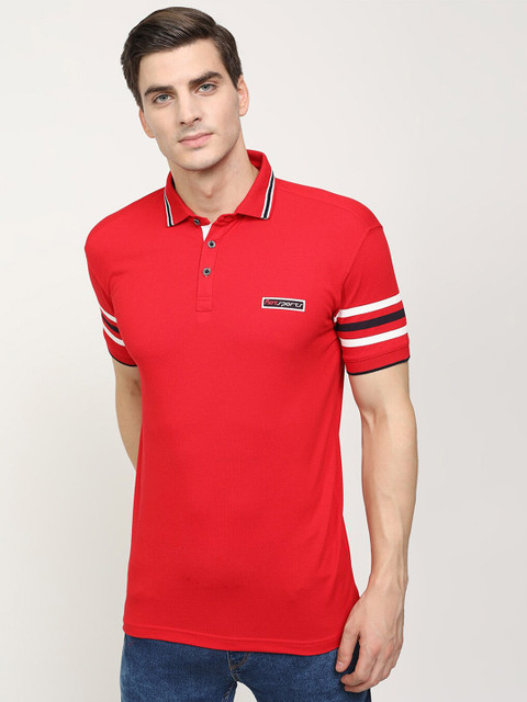 

V2 Value & Variety Men Red Colourblocked Polo Collar Applique T-shirt