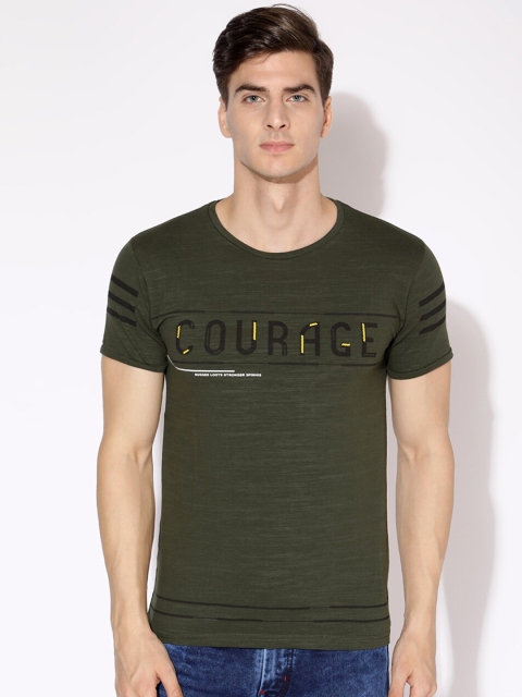 

V2 Value & Variety Men Olive Green Typography Pockets T-shirt