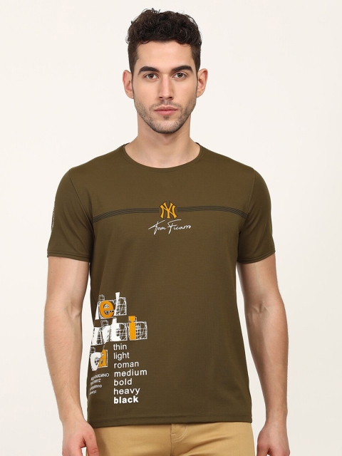

V2 Value & Variety Men Olive Green Typography Printed T-shirt