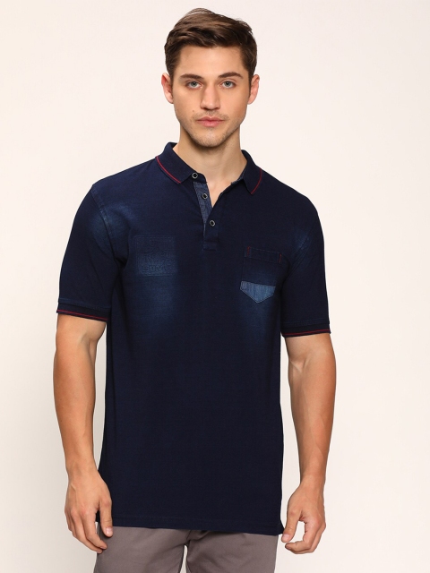 

V2 Value & Variety Men Navy Blue Mandarin Collar Pockets T-shirt