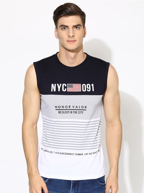 

V2 Value & Variety Men White & Grey Striped Round Neck T-shirt