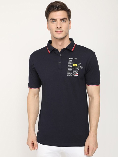 

V2 Value & Variety Men Navy Blue Typography Printed Polo Collar T-shirt