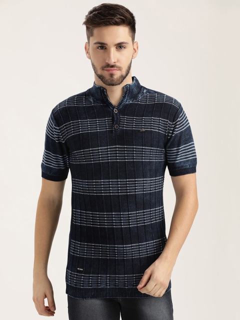 

V2 Value & Variety Men Blue & Off White Checked High Neck T-shirt