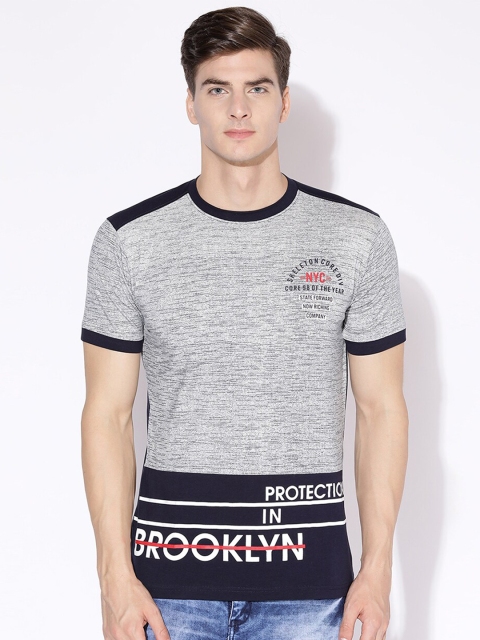 

V2 Value & Variety Men Grey Melange Printed Cotton T-shirt