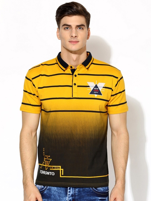 

V2 Value & Variety Men Mustard Yellow & Black Printed Polo Collar T-shirt