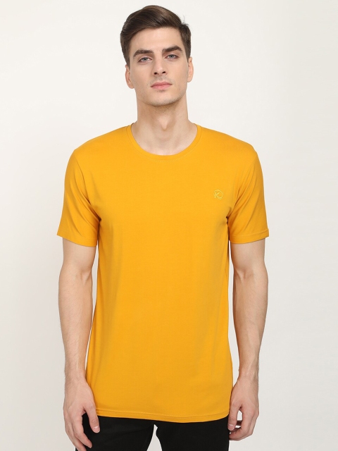 

V2 Value & Variety Men Mustard Yellow Solid Round Neck T-shirt