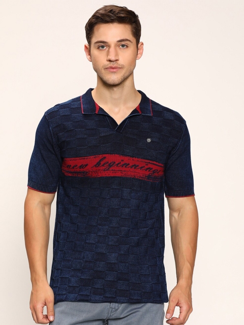 

V2 Value & Variety Men Blue Cottton Polo Neck Pockets T-shirt