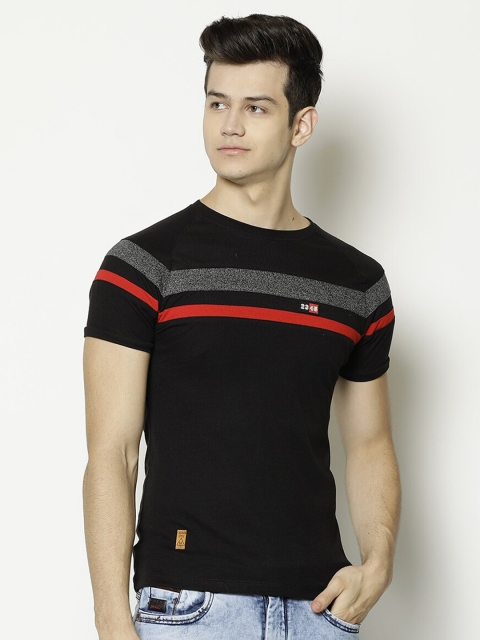 

V2 Value & Variety Men Black & Grey Striped T-shirt