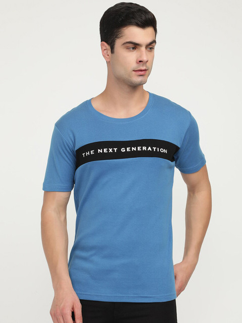 

V2 Value & Variety Men Blue & Black Typography T-shirt