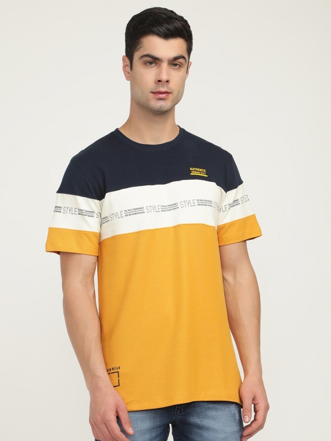 

V2 Value & Variety Men Mustard Yellow Colourblocked Extended Sleeves Pockets T-shirt