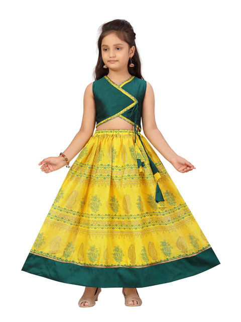

Aarika Girls Green & Yellow Silk Ready to Wear Lehenga Choli