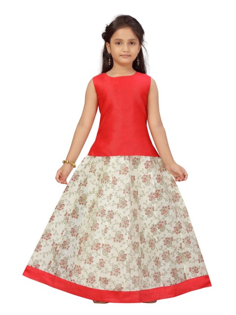 

Aarika Girls Red & White Ready to Wear Lehenga Choli