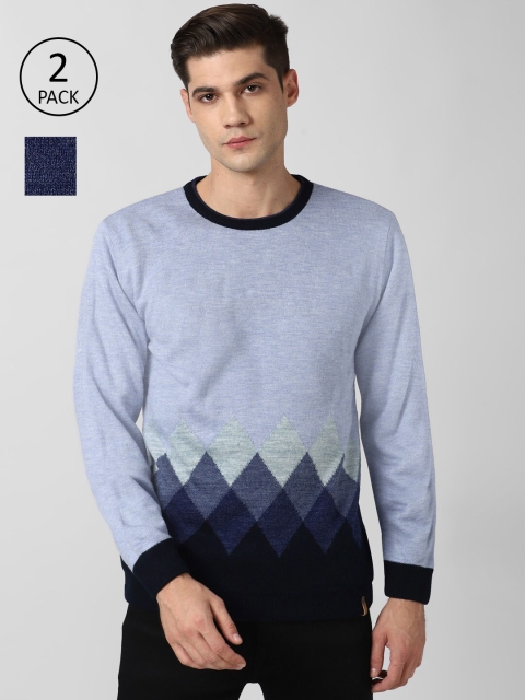 

Peter England Casuals Men Pack Of 2 Blue & Black Printed Pure Acrylic Pullover