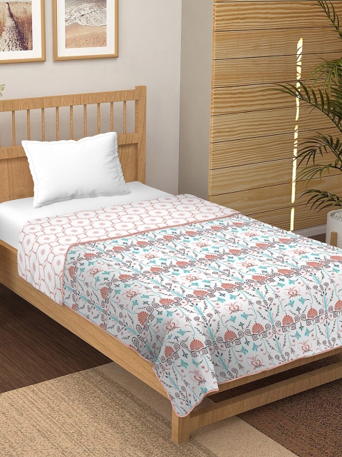 

BELLA CASA Peach-Coloured & White Pure Cotton Reversible AC Room 210 GSM Single Bed Dohar