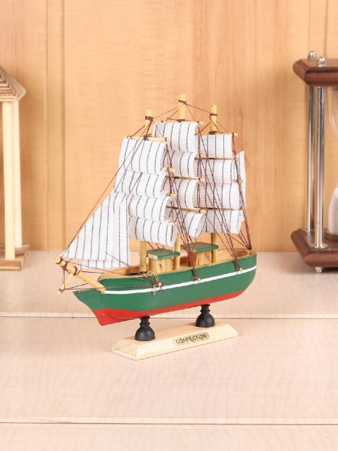

EXIM DECOR Green & White Handcrafted Wooden Ship Showpiece