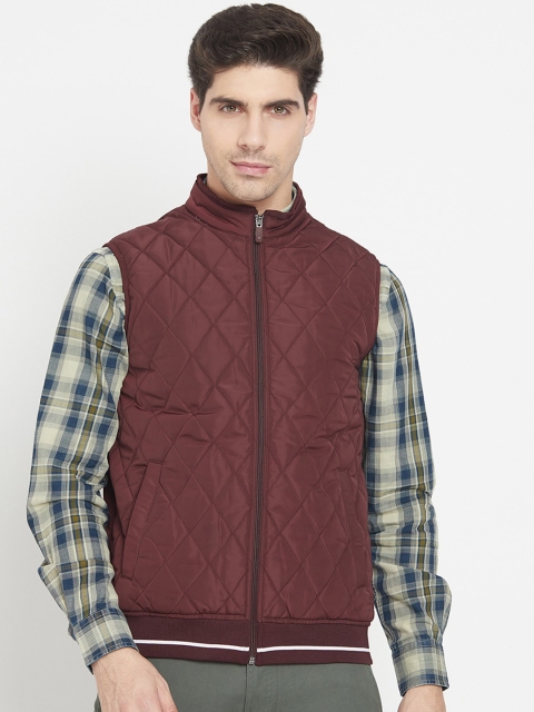 

METTLE Men Maroon Solid Quilted Jacket