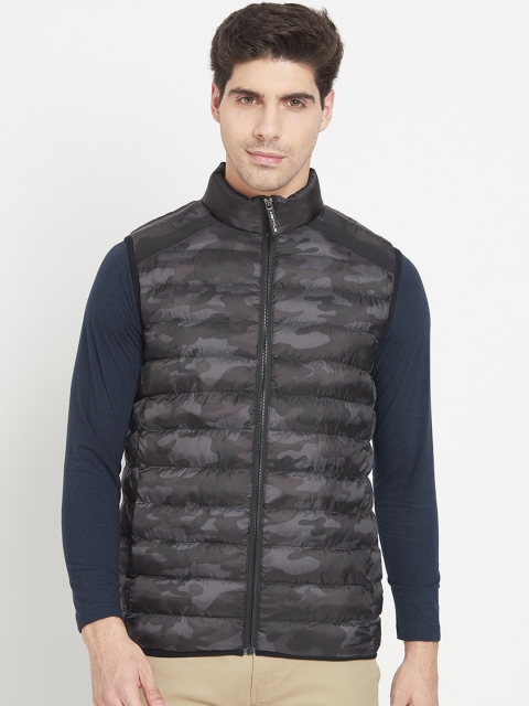 

METTLE Men Black & Grey Camouflage Puffer Jacket