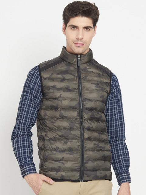 

METTLE Men Olive Green Camouflage Padded Jacket