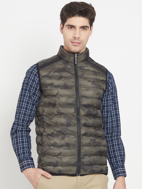 

METTLE Men Olive Green Camouflage Padded Jacket