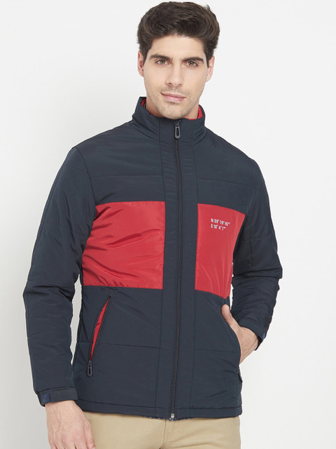 

METTLE Men Navy Blue Colourblocked Padded Jacket